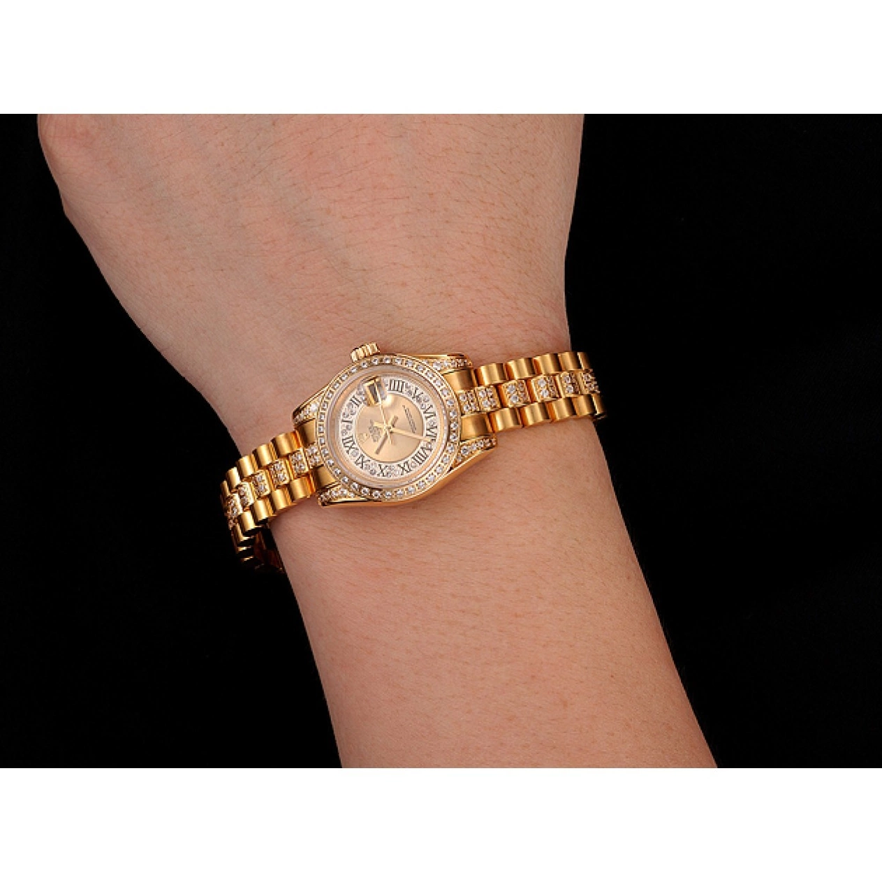 Best AAA Replica Sites 1453953 Gold Rolex Dial DayJust Swiss Bracelet Pave Gold Diamond Diamond 0623